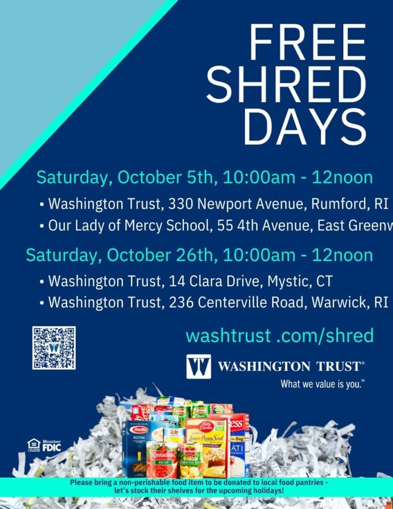 Free Shred Days at Washington Trust, October 5th and 16th